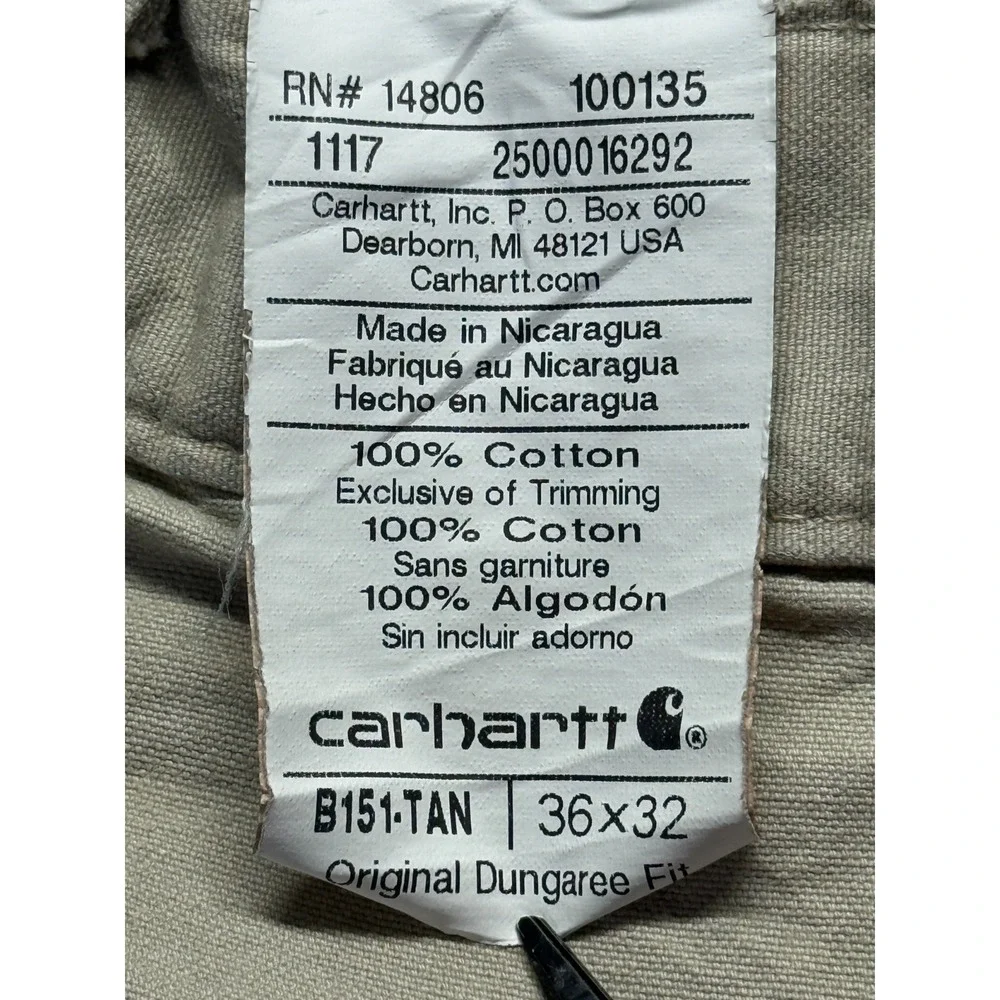 Carhartt Loose Canvas Utility Work Pants‎ Mens 36x32 Tan Original Dungaree Fit